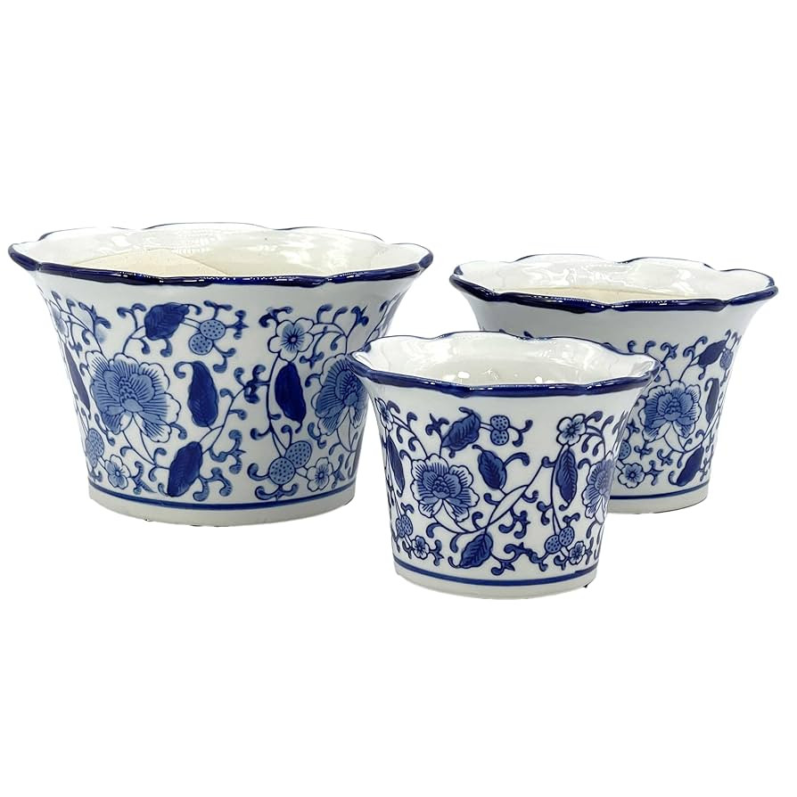 Galt International Blue & White Floral Porcelain Ceramic Decorative Flower Pot 8"/6"/4.5" Garden ... | Amazon (US)