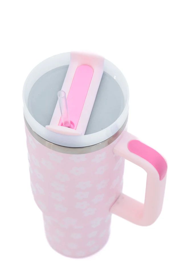 Sippin' Pretty Light Pink Daisy 40 oz Drink Tumbler With Lid And Straw DOORBUSTER | Pink Lily