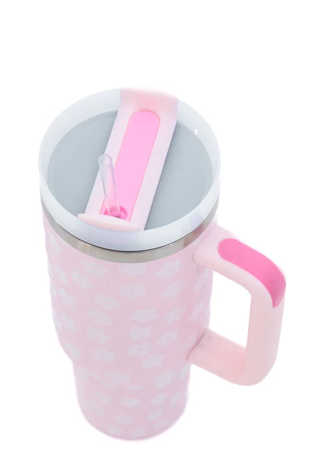 Sippin' Pretty Light Pink Daisy 40 oz Drink Tumbler With Lid And Straw | Pink Lily