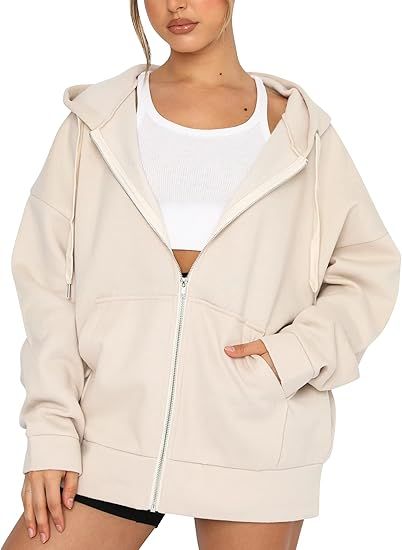MSBESYOR Women Casual Solid Zip Up Hoodie Oversized Fleece Long Sleeve Drop Shoulder Loose Jacket... | Amazon (US)