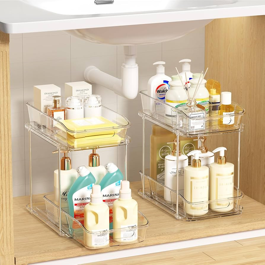 LAMU 2 Sets of 2-Tier Clear Under Sink Organizers and Storage, Multi-Purpose Stackable Bathroom C... | Amazon (US)