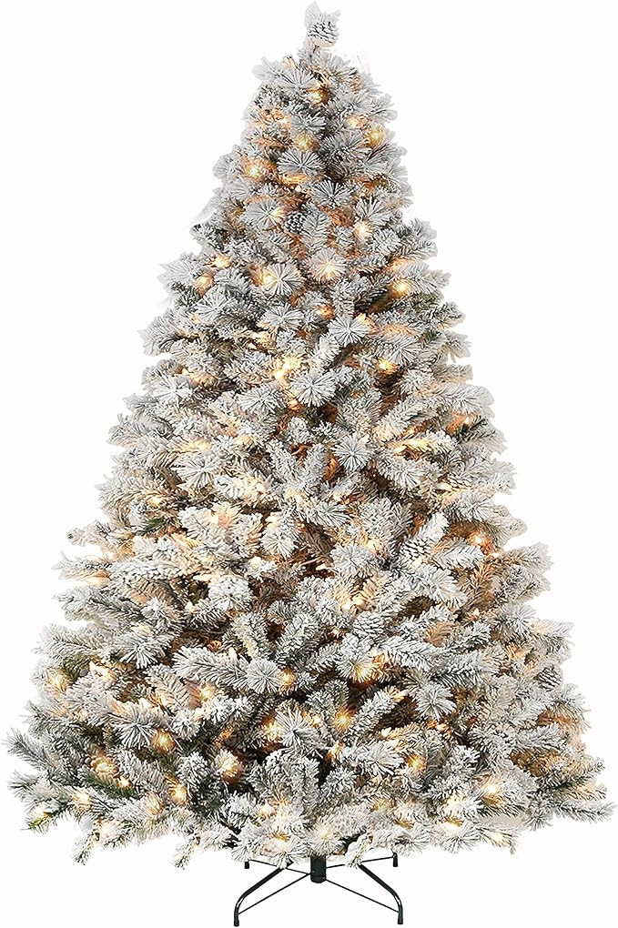 Hykolity 9 ft Snow Flocked Christmas Tree, Artificial Christmas Tree with 2100 Tips, 600 Warm Whi... | Amazon (US)