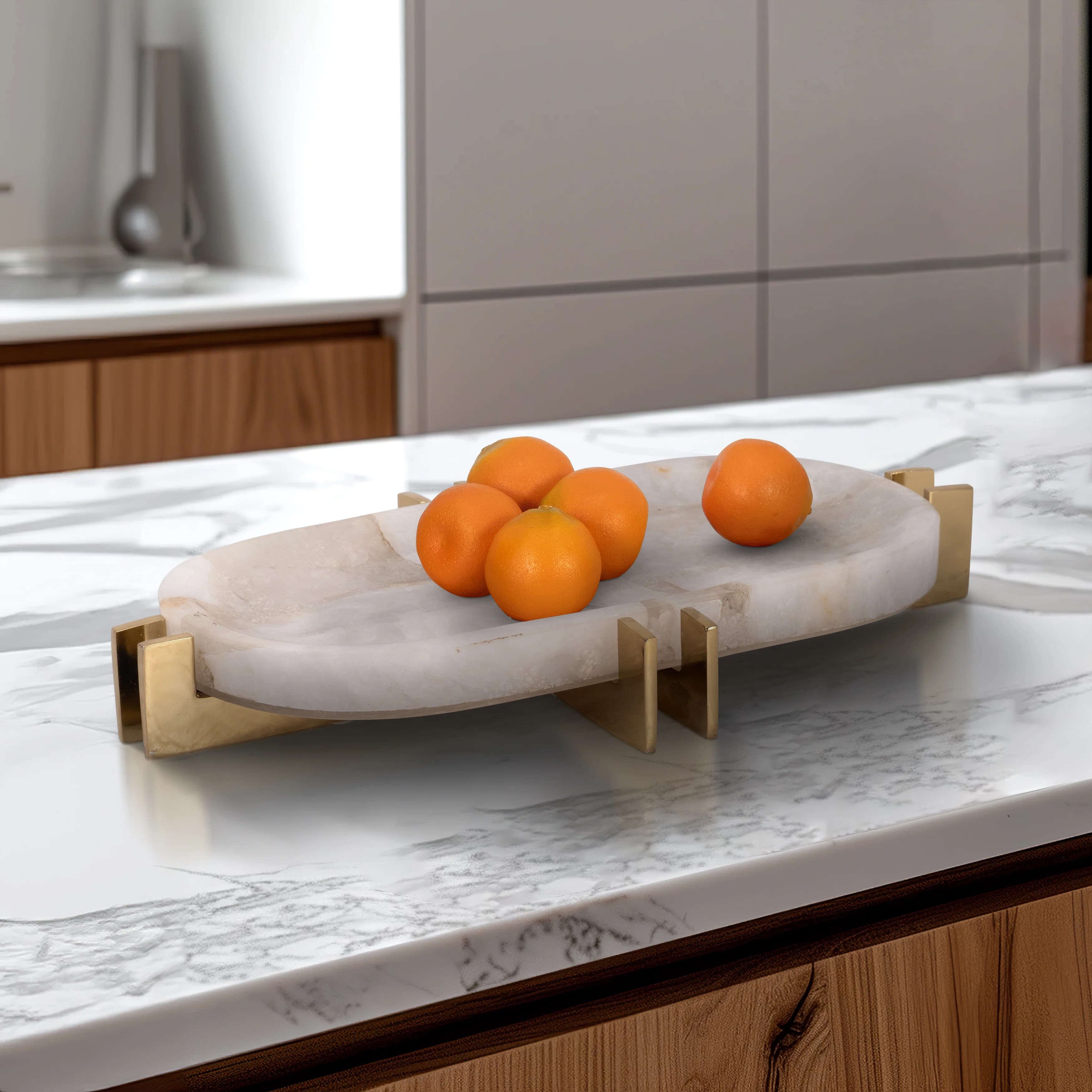 Nissim Stylish Quartz Accent Tray with Metal Base for Home Decor - Decorative Tray for Coffee Tab... | Wayfair North America