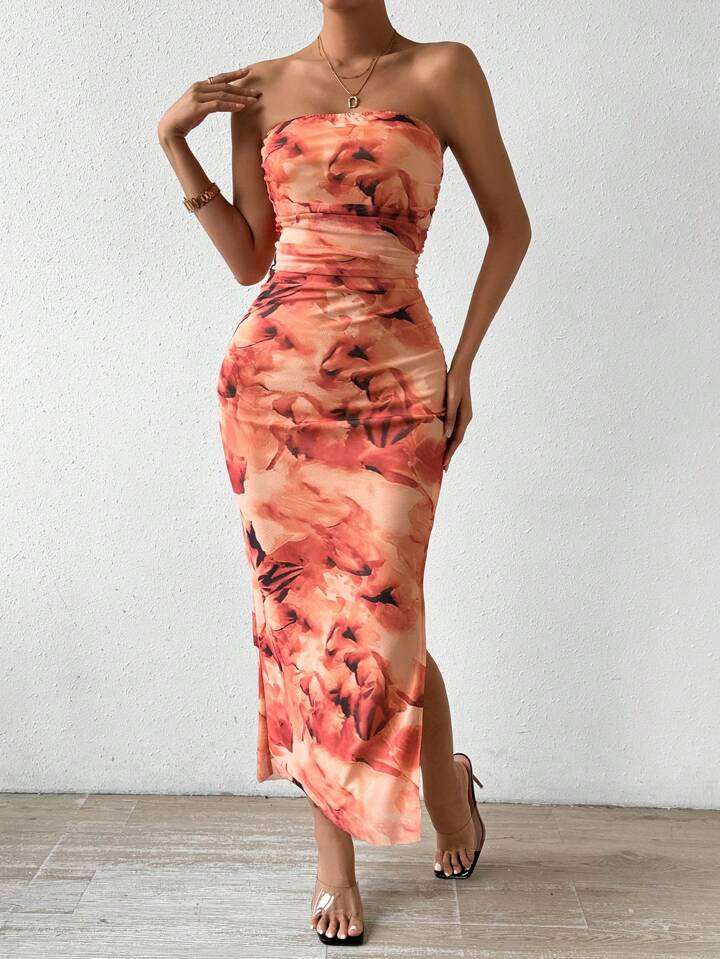 SHEIN BAE Women's Strapless Dress With Split Hem | SHEIN