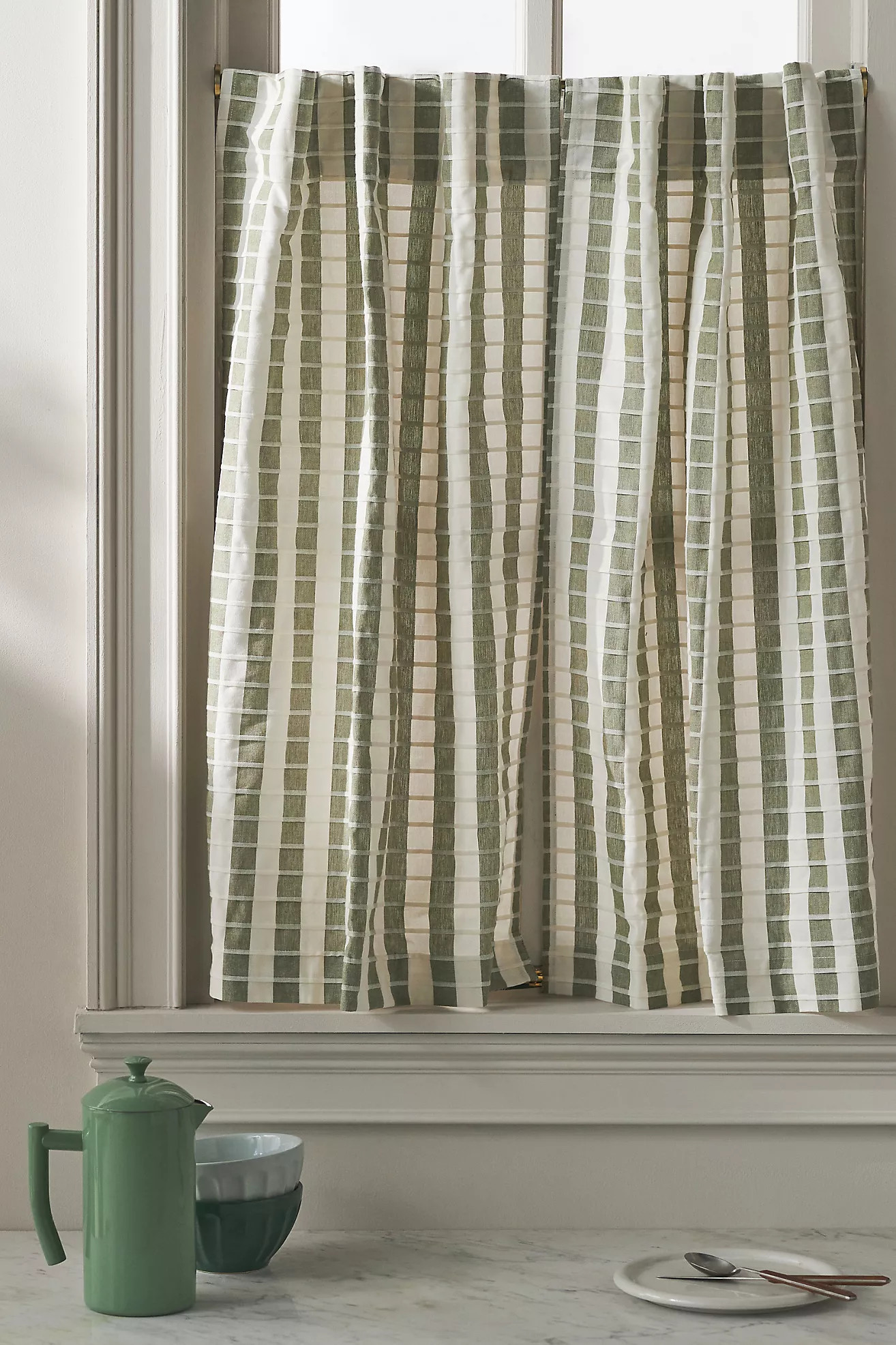 Cotton Woven Stripe Café Curtains, Set of 2 | Anthropologie (US)