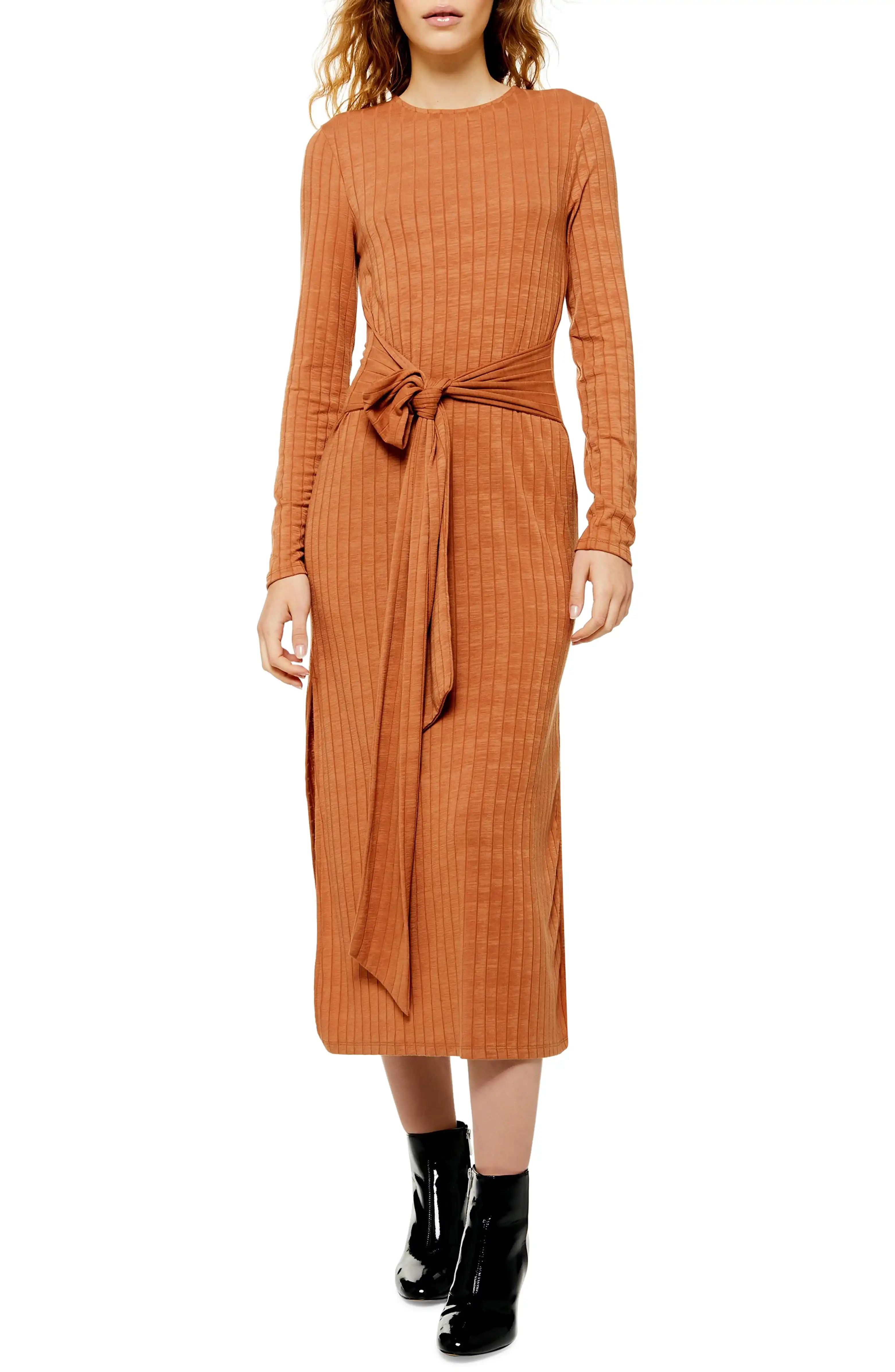 Tie Waist Long Sleeve Knit Midi Dress | Nordstrom