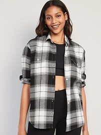 Long-Sleeve Plaid Flannel Boyfriend Tunic Shirt for Women | Old Navy (US)