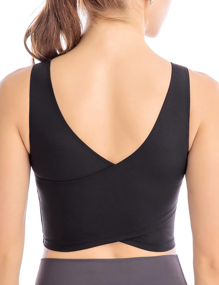 Sweelivin Longline Sports Bras for Women Seamless Padded Strappy Tank Tops Yoga Crop Workout Tops | Amazon (US)