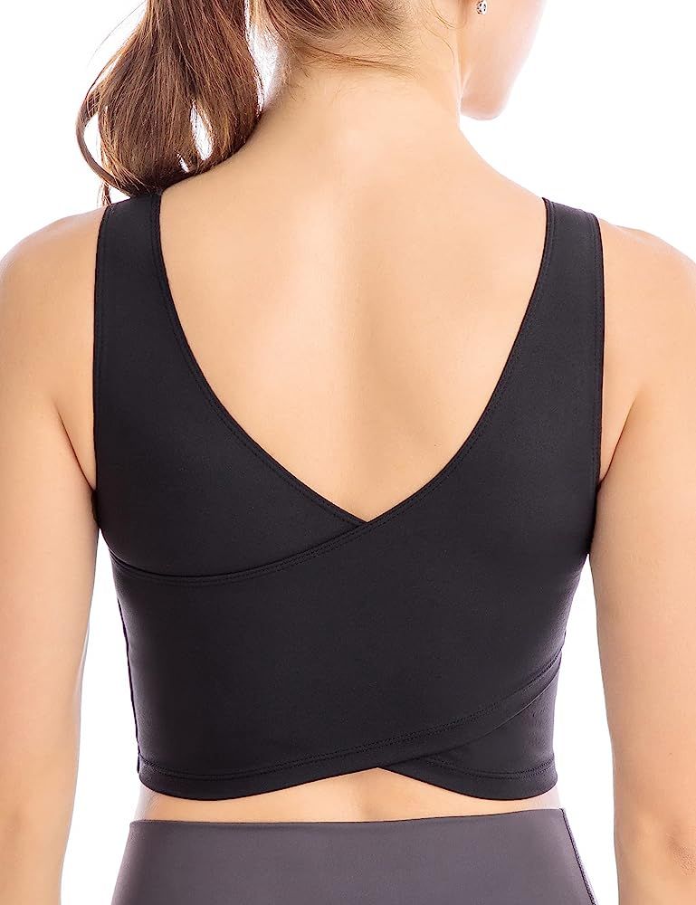Sweelivin Longline Sports Bras for Women Seamless Padded Strappy Tank Tops Yoga Crop Workout Tops | Amazon (US)