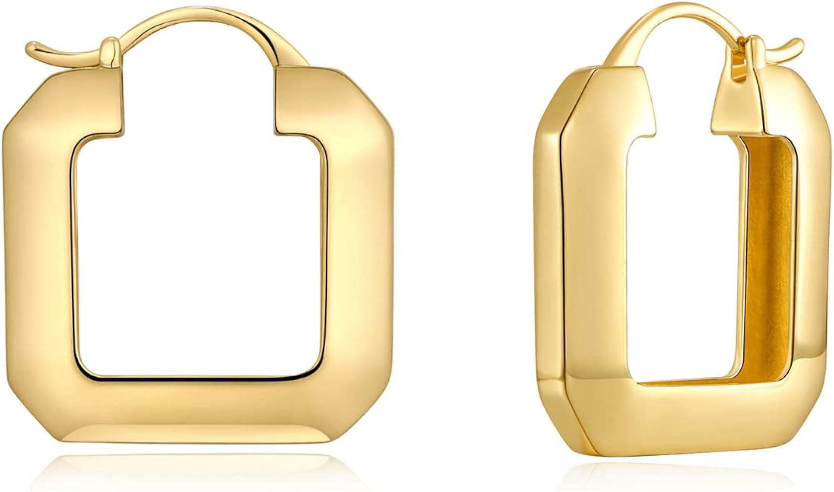 Gold Plated Huggie Hoop Earrings for Women Square Round Thick Hoop Earrings Jewelry Gift | Amazon (US)