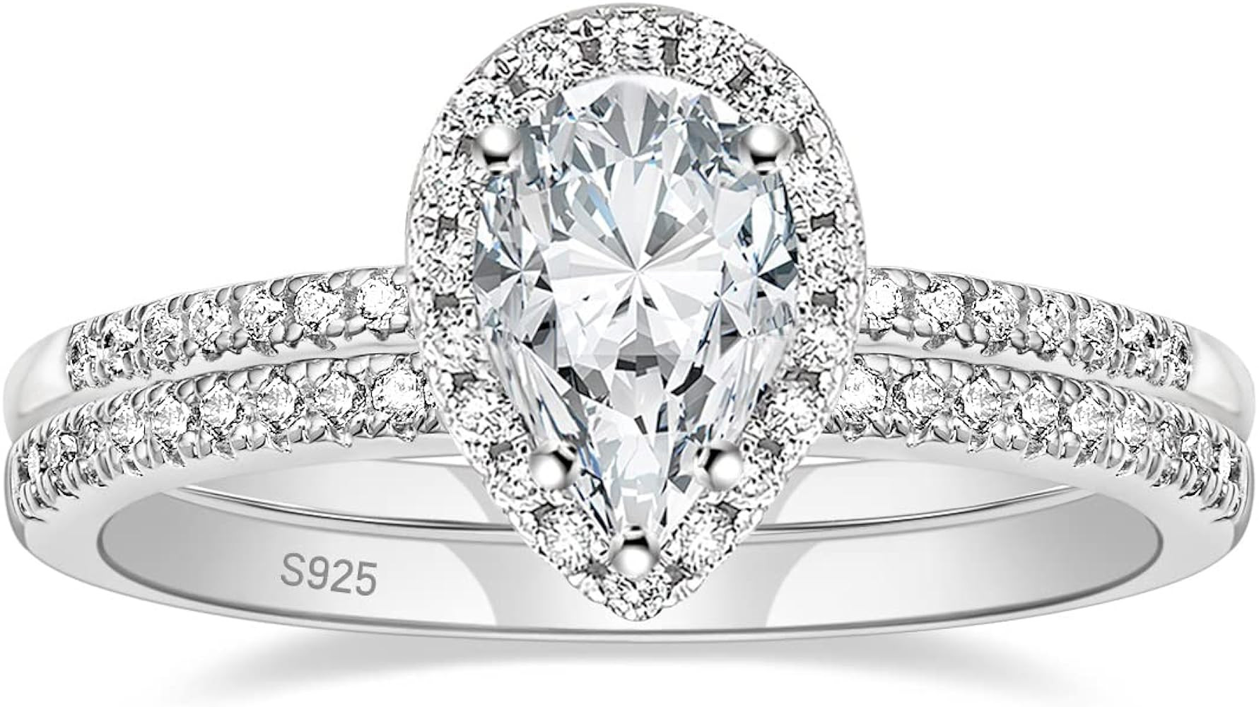 EAMTI 1.5CT 925 Sterling Silver Wedding Band Teardrop Bridal Rings Sets Halo Cubic Zirconia Solit... | Amazon (US)