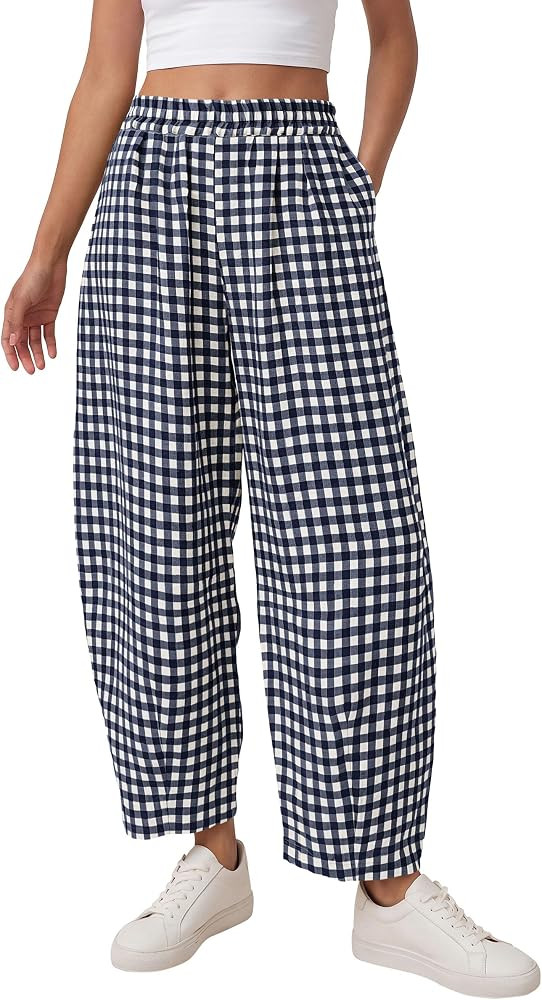 PRETTYGARDEN Plaid Barrel Pants Women Summer Bottoms | Amazon (US)