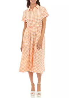 Maison Tara Women's Short Sleeve Gingham Check Cotton Shirtdress | Belk