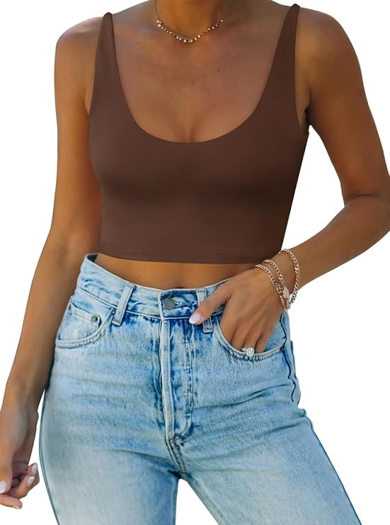 REORIA Butsmooth® Women's Basic Sexy Deep Scoop Neck Double Lined Seamless Sleeveless Cropped Ca... | Amazon (US)