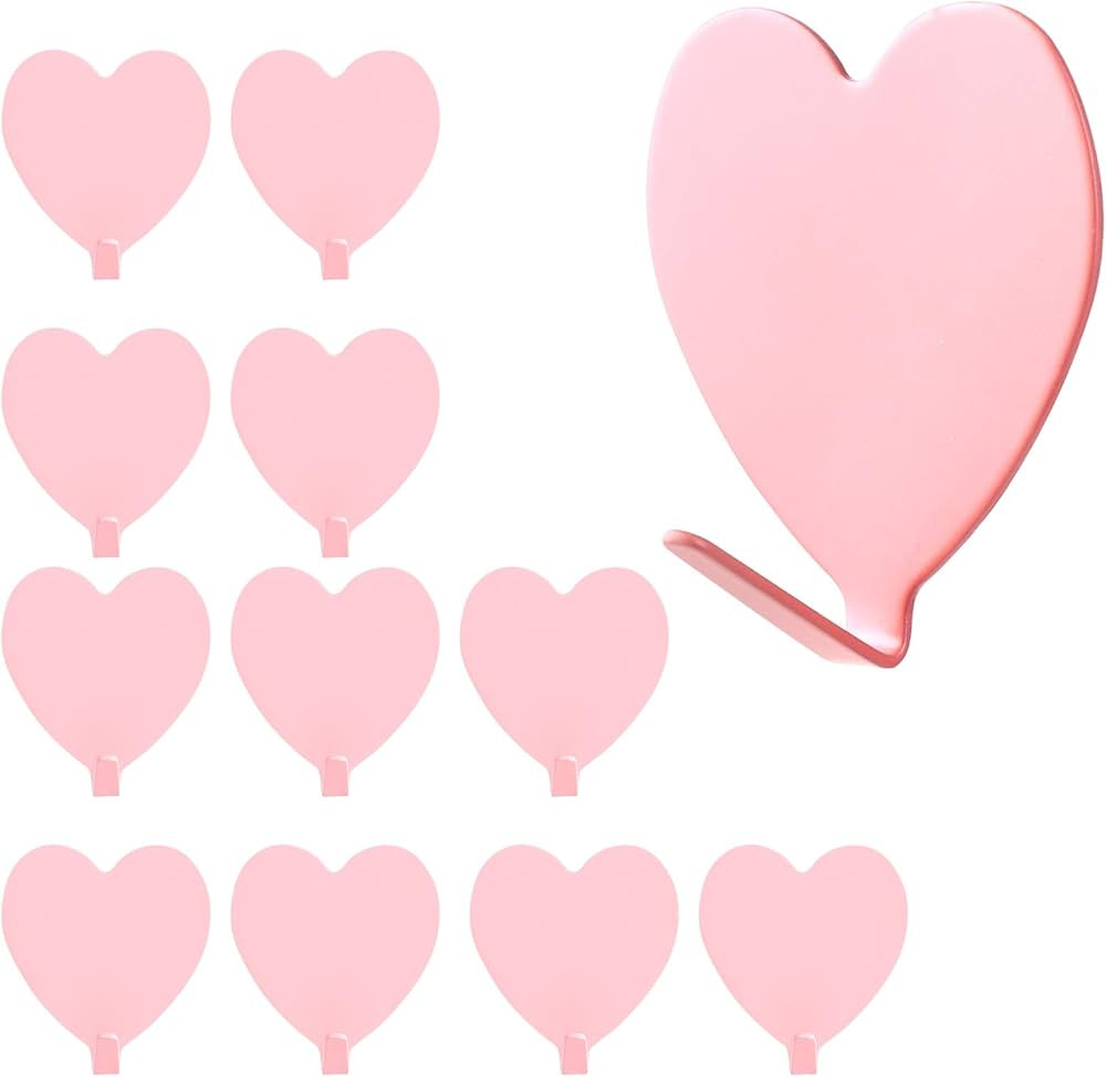 Ptwola 12 Pcs Heart Shaped Decorative Wall Hooks Stainless Steel Strong Adhesive Wall Hook Heavy ... | Amazon (UK)