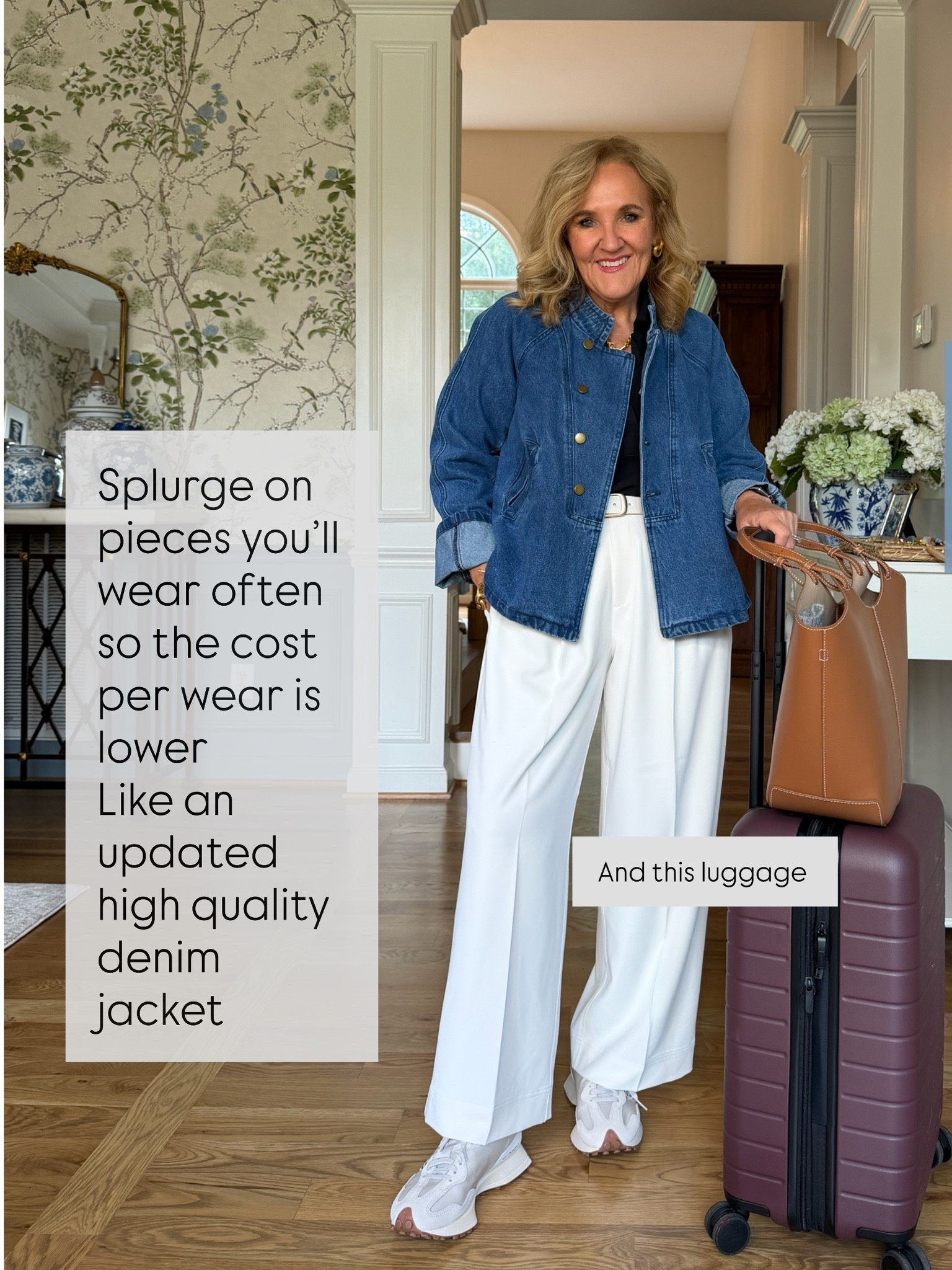 Denim jacket, size medium
Travel trousers, size medium petite
This suitcase is definitely worth the splurge

#LTKTravel #LTKOver40 #LTKPetite