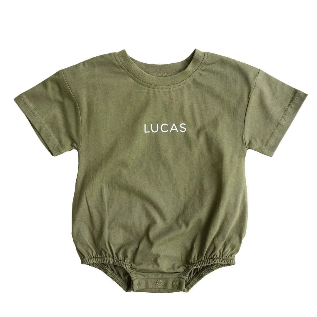 Personalized Short Sleeve Bubble Romper | Earthy Neutrals | Caden Lane