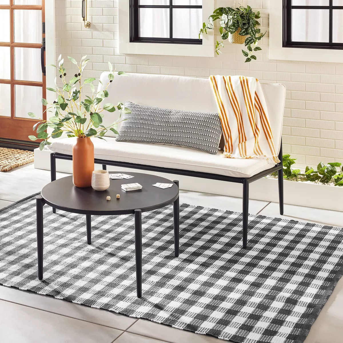 Textured Gingham Indoor/Outdoor Woven Area Rug Dark Gray/Cream - Hearth & Hand™ with Magnolia | Target
