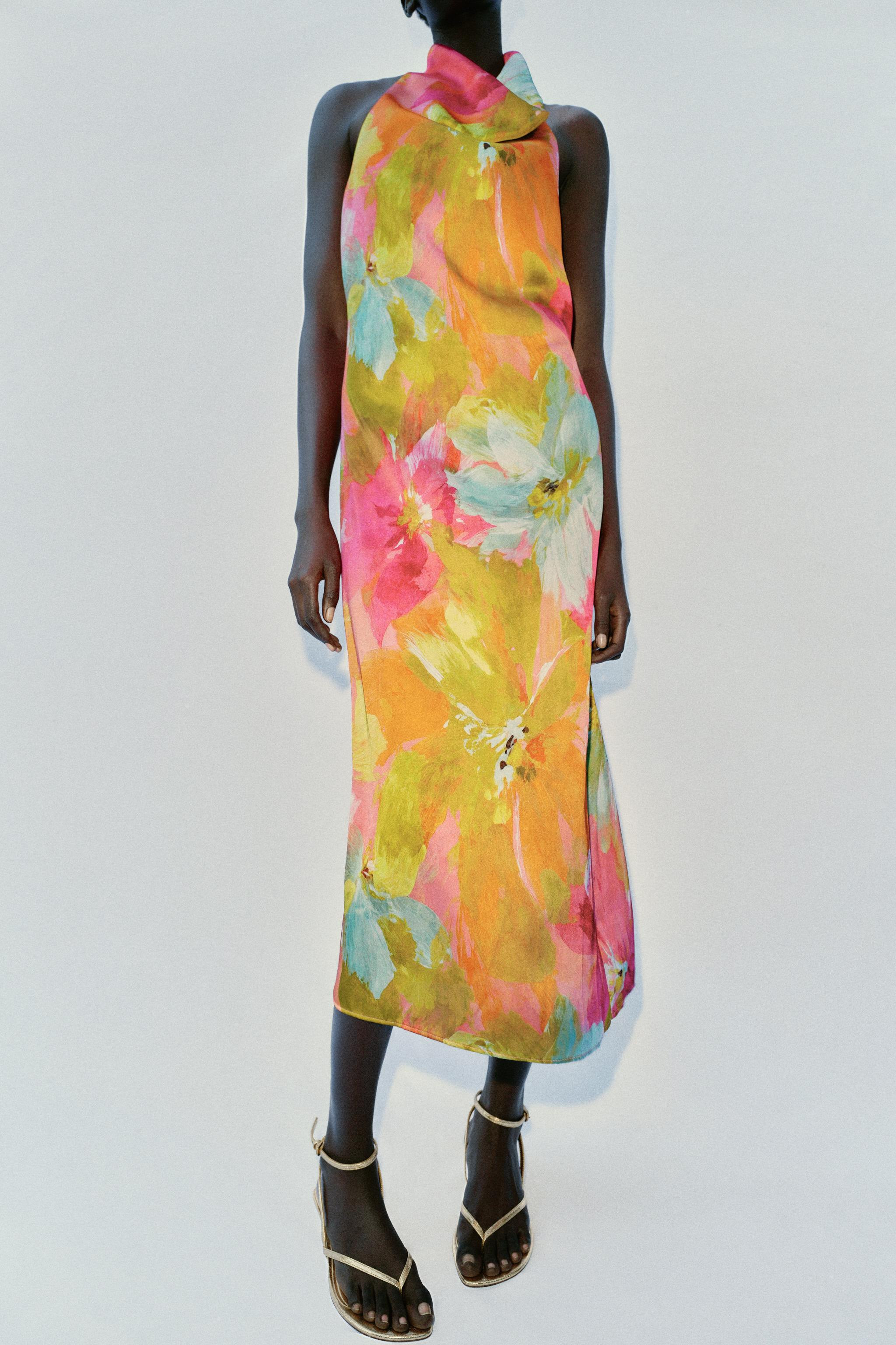 PRINTED SATIN MIDI DRESS | Zara UK