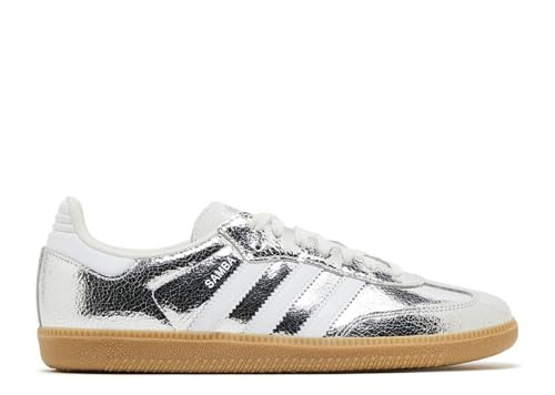 Adidas Samba OG Womens Sneaker (Silver Metallic Cracked Leather, 8.5) | Amazon (US)