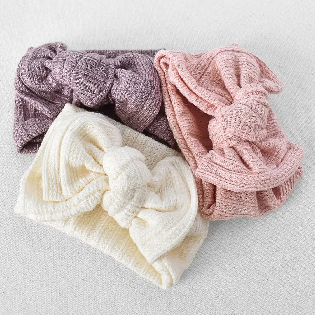 Pointelle Sweater Ribbed Top Knot Flat Bow Headband neutral Cream, Pink, Purple, Newborn / Baby -... | Etsy (US)