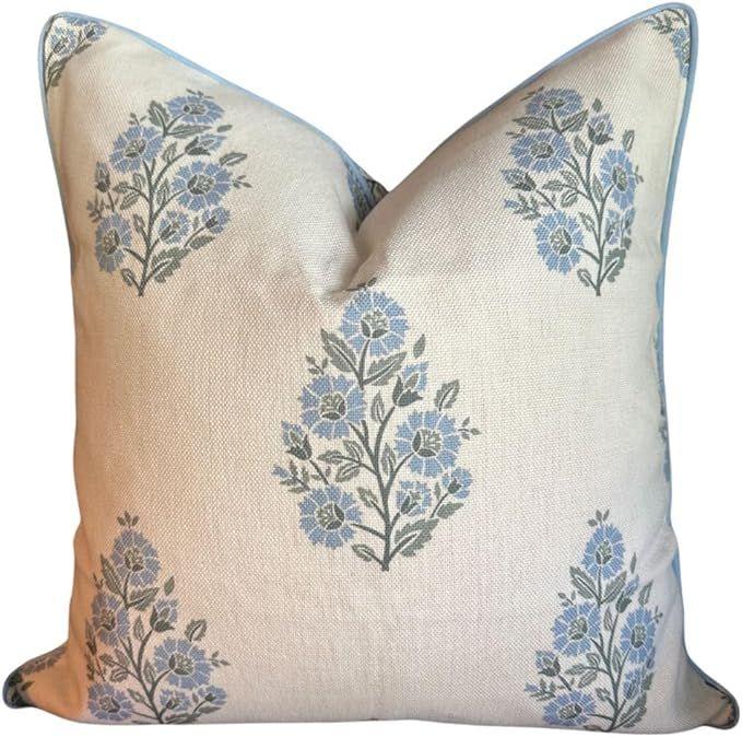 Camille Pillow Cover Blockprint Throw Pillow for Home Grandmillennial Floral Pillow Floral Pillow... | Amazon (US)