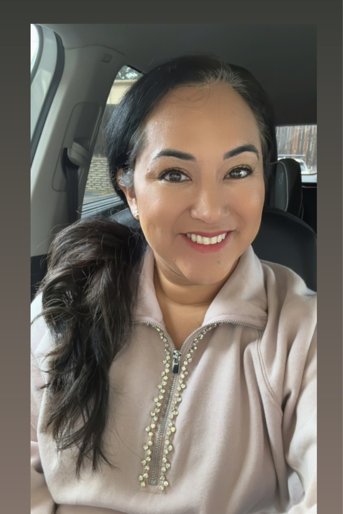 This quarter zip rhinestone sweatshirt from express is so comfy and cozy! Perfect for the holiday season with leggings or jeans. #ootd #momootd 

#LTKSeasonal #LTKCyberWeek #LTKHoliday