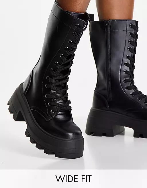 ASOS DESIGN Wide Fit Aurora chunky lace up boots in black | ASOS (Global)