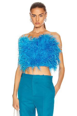 THE ATTICO Ostrich Feather Strapless Top in Blue | FWRD 