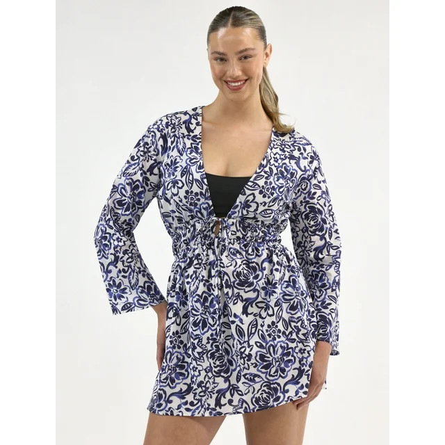 Free Assembly Women's Tie Front Cotton Coverup Dress, Sizes XXS-XXL | Walmart (US)