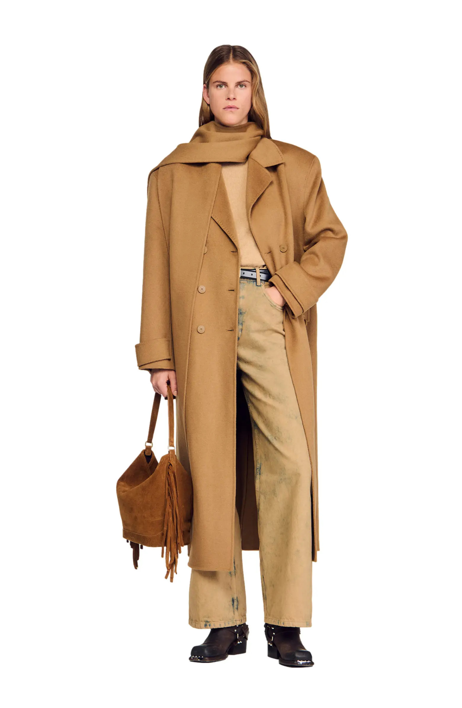 SANDRO Oversized Wool Coat with removable scarf | Nordstrom | Nordstrom