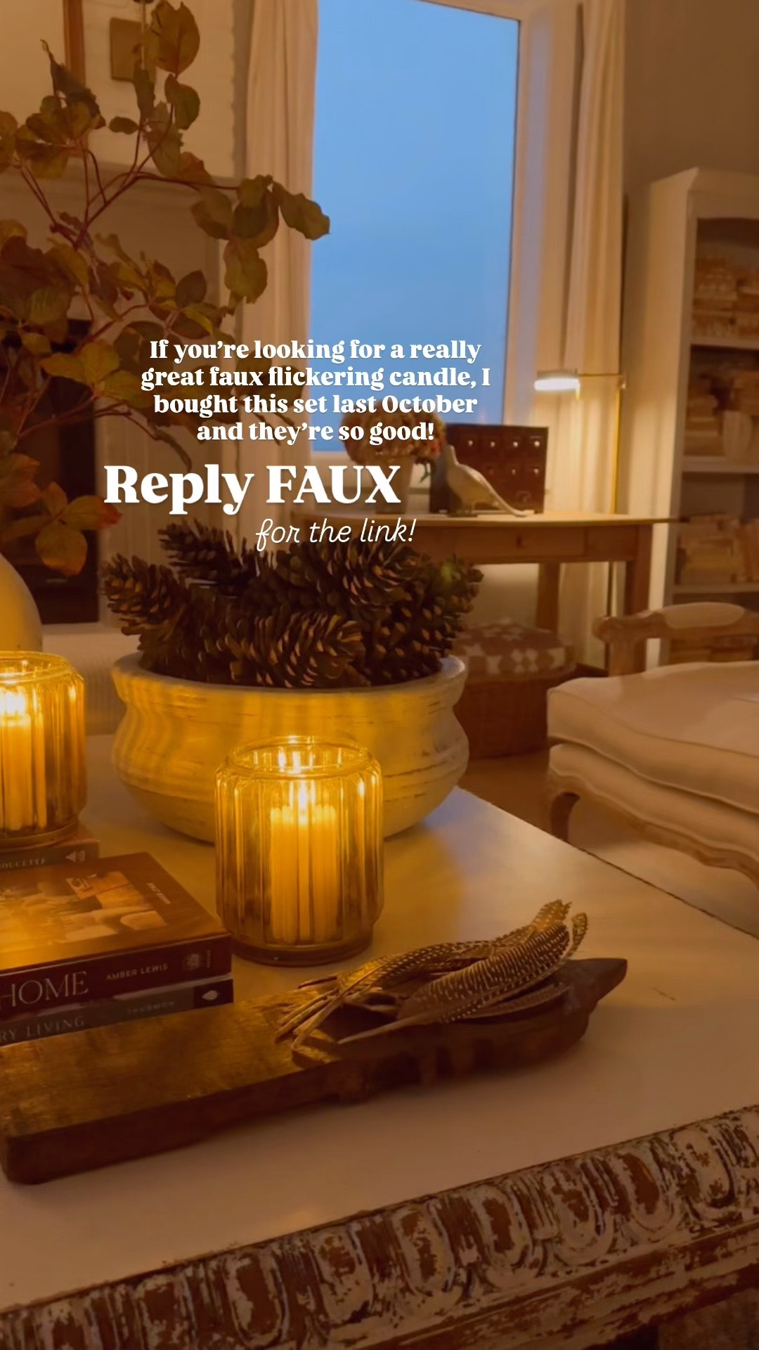 I love these faux flickering candles! They’re so cozy and I very rarely have to change the batteries. Perfect for Fall evenings! The glass candle holders are from Hobby Lobby.

#LTKdayinmylife #LTKHome #LTKSeasonal