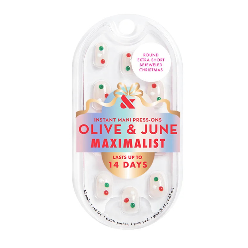 Olive & June Press On Maximalist Bejeweled Christmas, Extra Short, Round | Walmart (US)