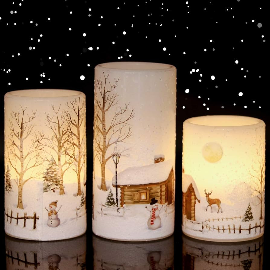 Eldnacele Snowman Christmas Deco Flameless Flickering Candles with Automatical Daily Cycle Timer,... | Amazon (US)