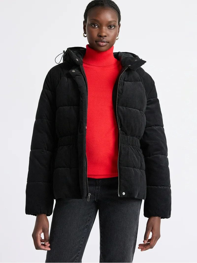 Free Assembly Women's Side Tie Puffer Jacket with Hood, Sizes XS-XXL | Walmart (US)