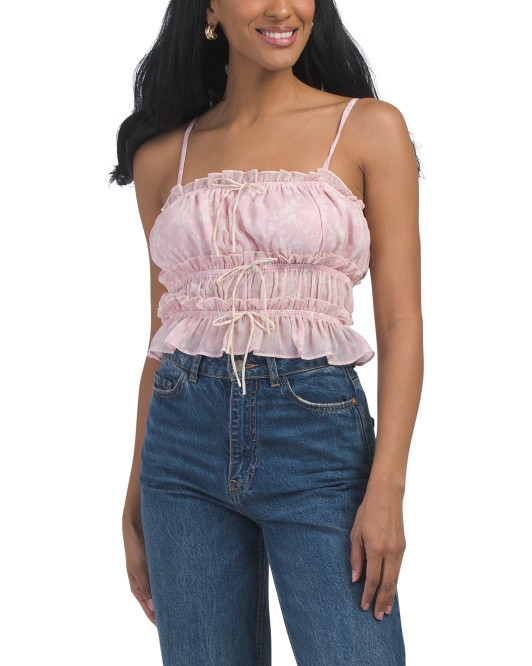 Sleeveless Floral Bow Front Crop Top | TJ Maxx