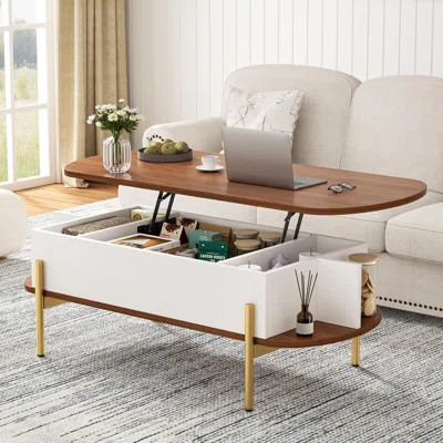 48" Oval Lift Top Coffee Table with Storage Metal Legs & Large Hidden Compartment, Coffee Tables with Lifting Top with Open Shelf, Lift Coffee Table w | Wayfair North America