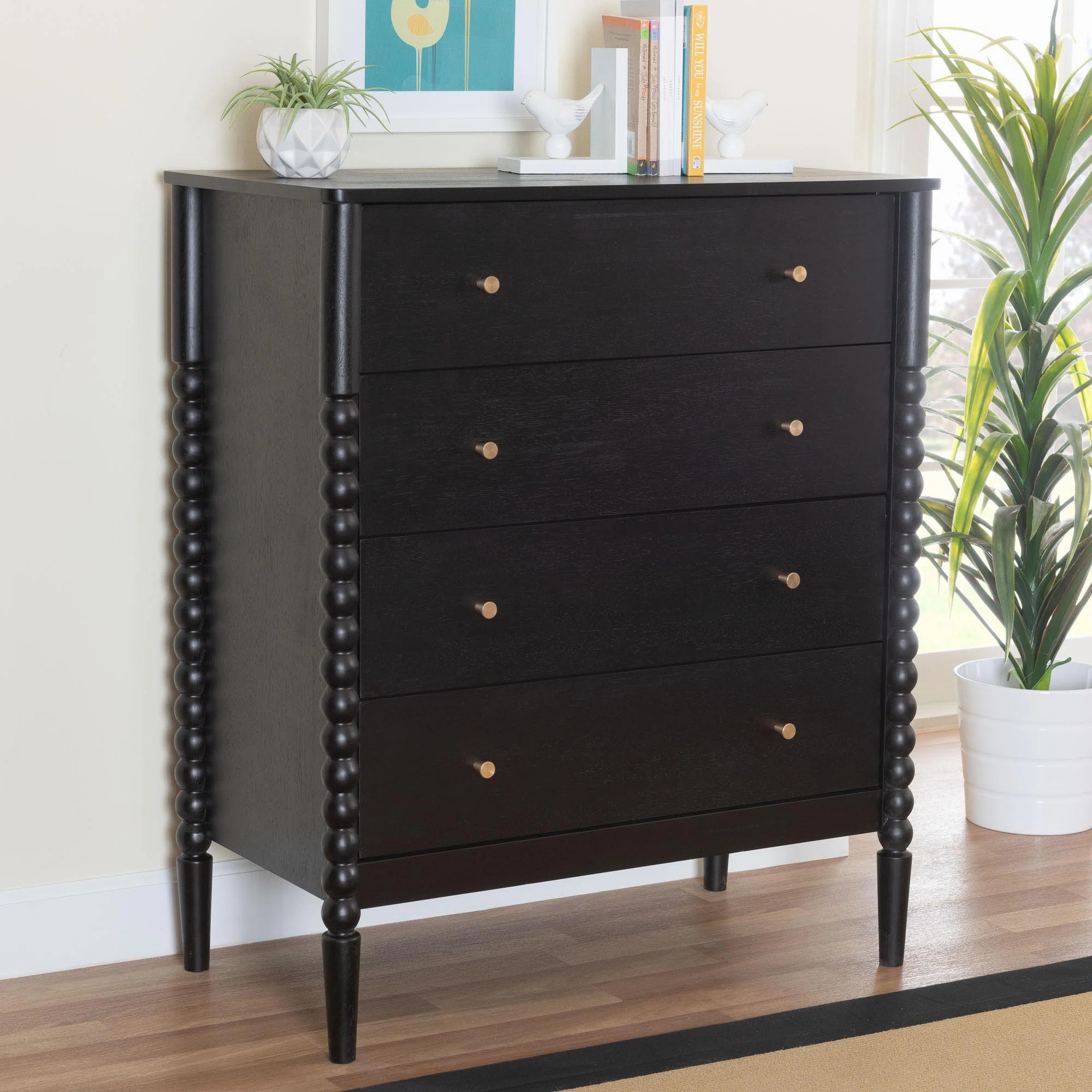 Lucera Mid-Century Bobbin Wood 4-Drawer Chest | Wayfair North America