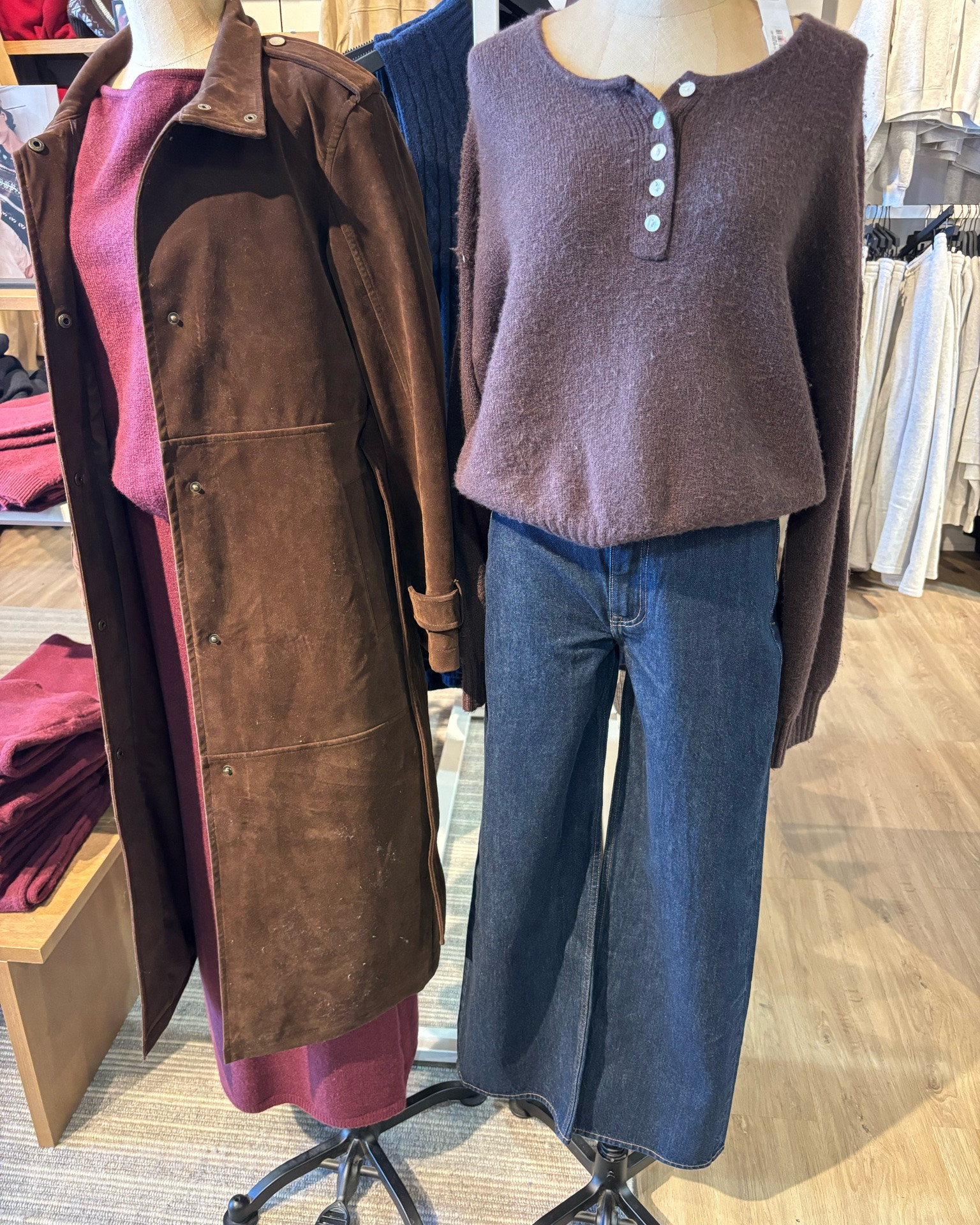 @abercrombie sale!!
Low rise wide leg denim 
Vegan coat 
Henley sweater 
Sweater skirt set