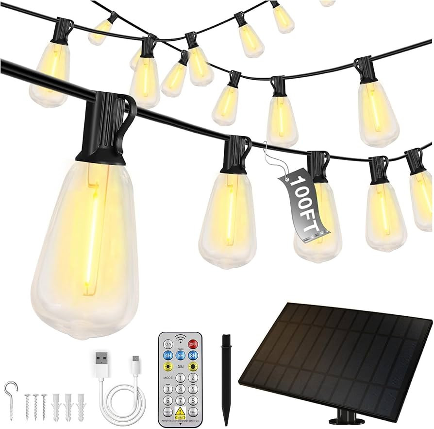DAYBETTER100ft Solar String Lights Outdoor Waterproof, 50 Bulbs 2700K Warm White Energy-Saving, S... | Amazon (US)