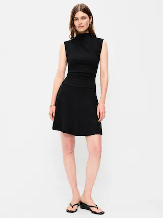 Gathered Mock-Neck Drop-Waist Mini Dress | Old Navy (US)