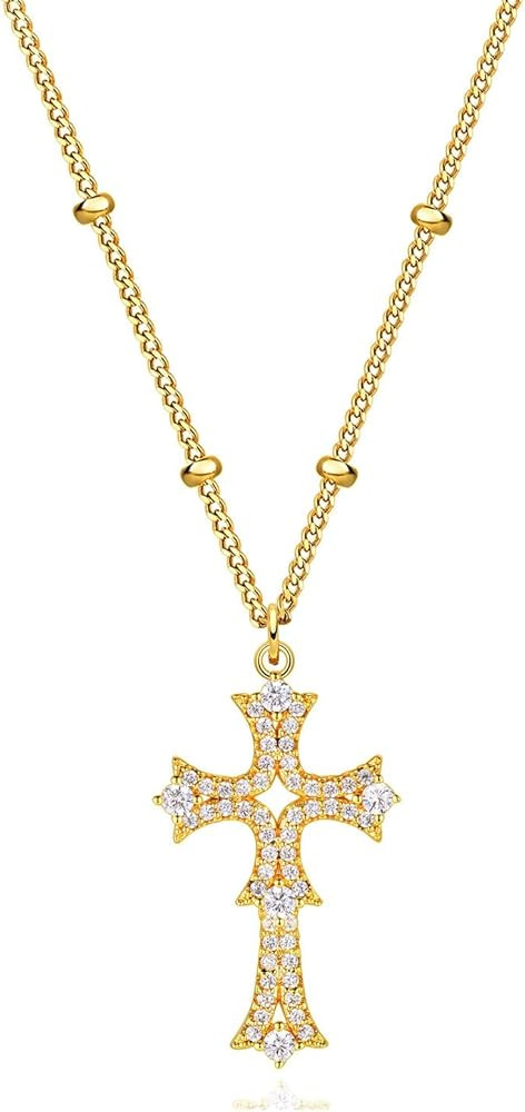 MEVECCO Gold Cross Necklace 18K Gold Plated Cubic Zircon Cross Pendent Necklace Handmade Simple D... | Amazon (US)