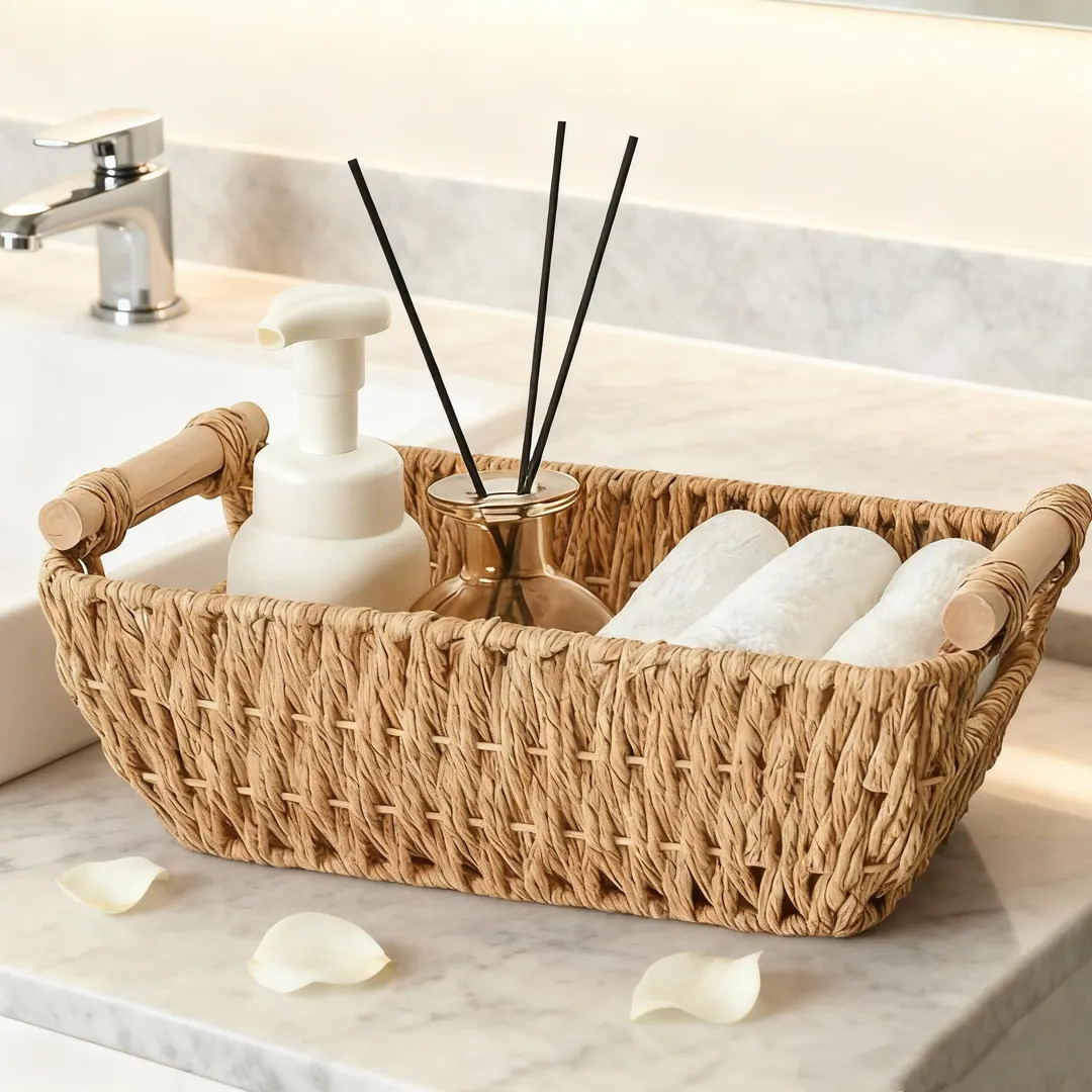 Woven Storage Basket, Organizer for Bathroom Accessories, Toiletries, Makeup - Etsy | Etsy (US)