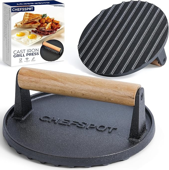 Cast Iron Pan Burger Press - Smash Burger Press Griddle Accessories - Round, Non-Stick Hamburger ... | Amazon (US)
