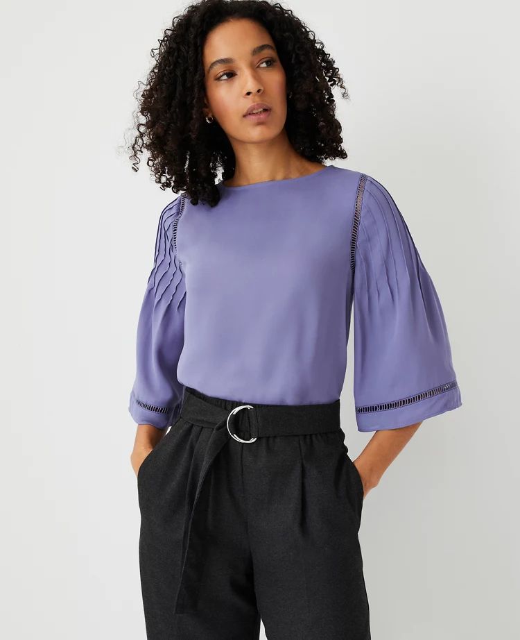 Mixed Media Flare Sleeve Top | Ann Taylor (US)