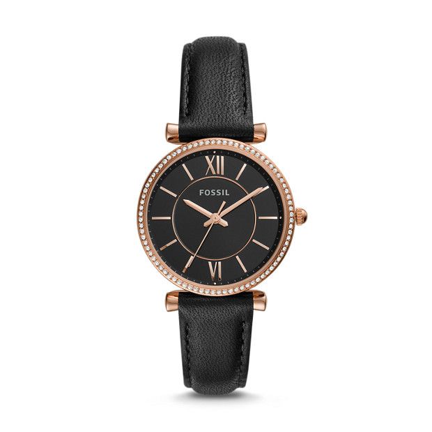 Carlie Three-Hand Black Leather Watch | Fossil (US)