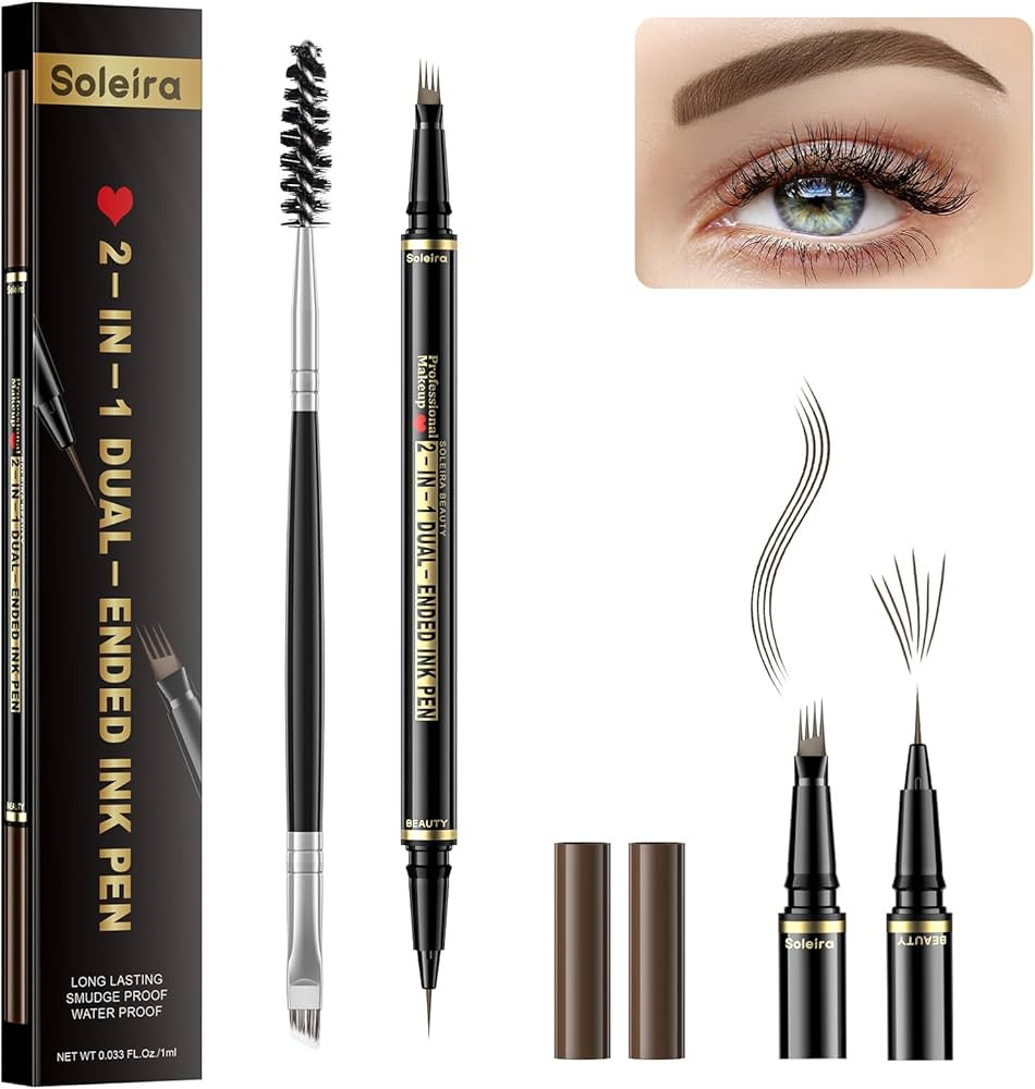 Eyebrow Pen, Soleira Waterproof Eyebrow Pencil with 4 Tip Microblading Eyebrow Pen and Dual-ended... | Amazon (US)