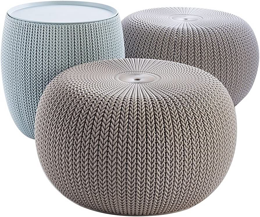 Keter Urban Knit Pouf Ottoman Set of 2 with Storage Table for Patio and Room Décor - Perfect for... | Amazon (US)