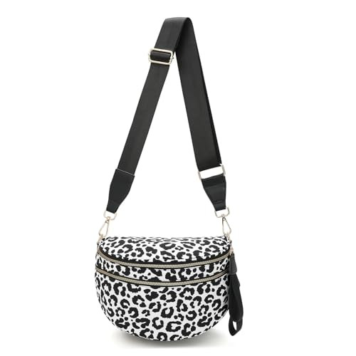 Checkered Crossbody Bag,Black and White Checkered Purse for Women Crescent Bum Bag Fanny Packs with Shoulder Strap Adjustable (LEOPARD) | Amazon (US)