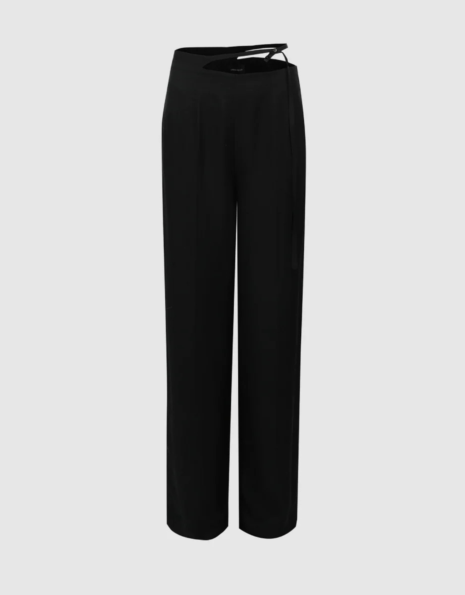 Hem Detail Wide-Leg Pants | Urban Revivo